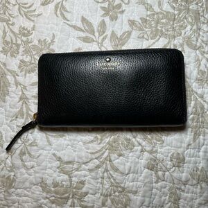 Kate Spade Continental Black Leather Zip Wallet, Classic Minimalist 90s